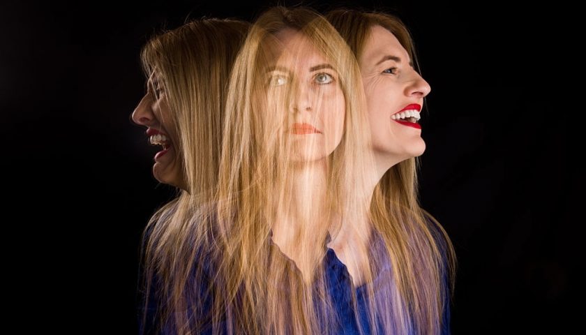 A multi-emxposure image of a woman having mixed emotions.